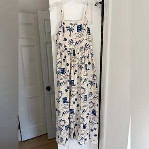 Japna Cream & Blue Tropical Linen Dress